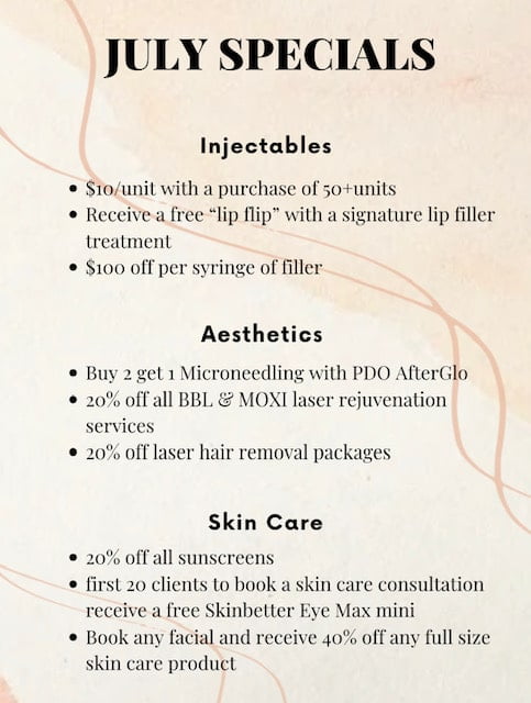 July Specials Banner | Sculpted Aesthetics in Columbia, SC