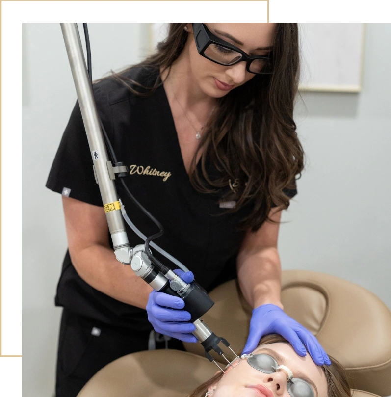 A woman is receiving Ultimate DUO at Sculpted by WH Aesthetics in Columbia, SC